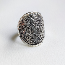 Load image into Gallery viewer, Silver aztec calendar ring